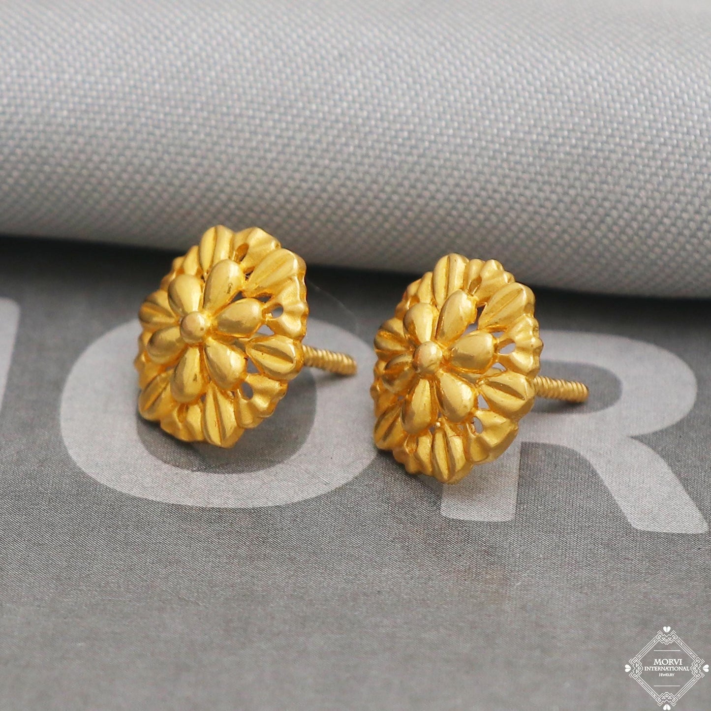 22k 22kt 22 karat solid gold tops stud earrings jewelry, K5224