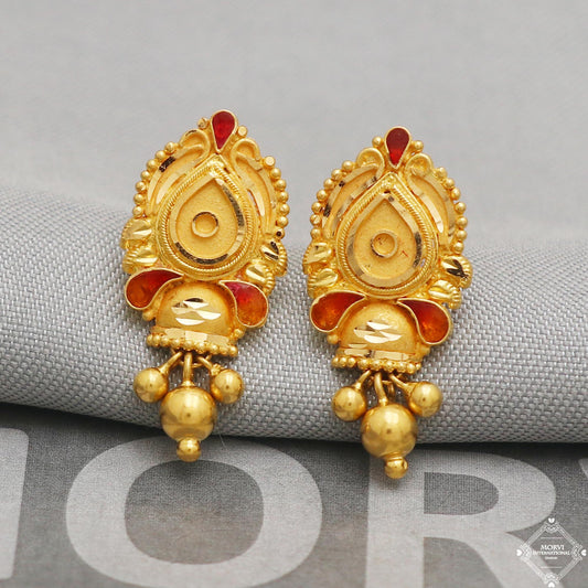 22kt solid gold dangling beads screw back earrings jewelry, K5226