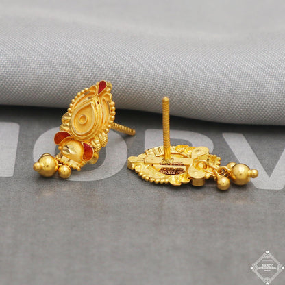 22kt solid gold dangling beads screw back earrings jewelry, K5226