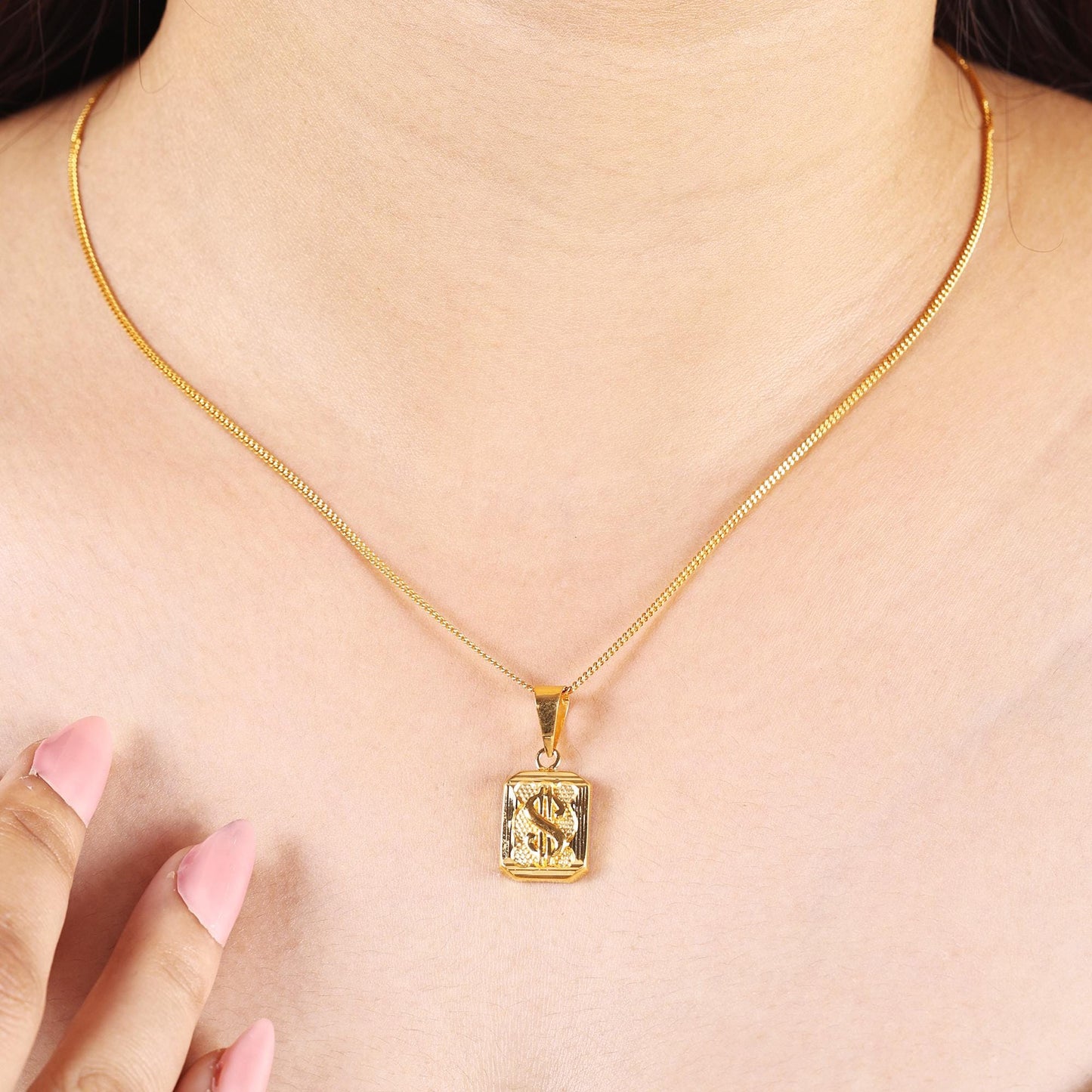 22k Gold Dollar Sign Pendant – 1.91g Handmade Real Gold Jewelry, Symbol of Wealth & Success, 28x13mm US Dollar Necklace Charm, MJ0072