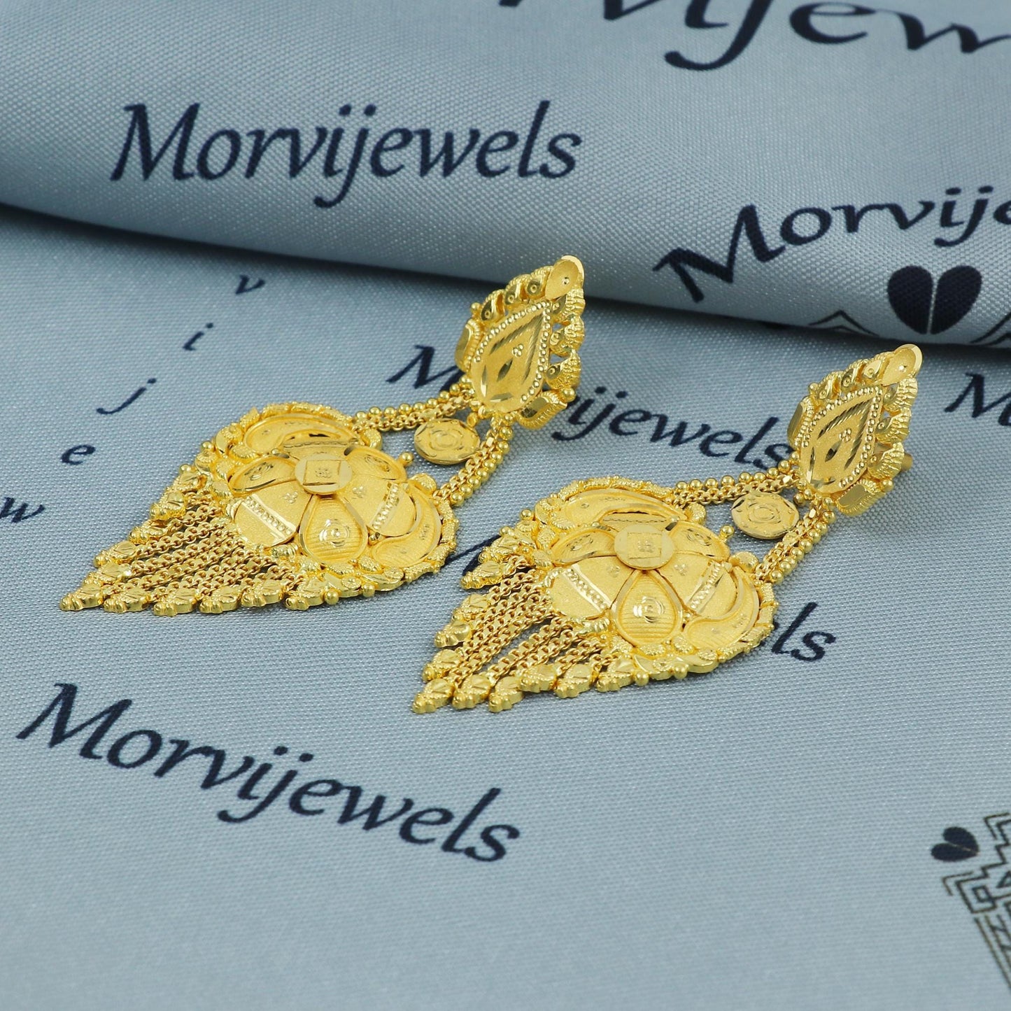 Solid Pure 22k Gold Handcrafted Dangle Earrings | Traditional Indian Bridal Jewelry | Ethnic Gold Earrings for Women, K5373