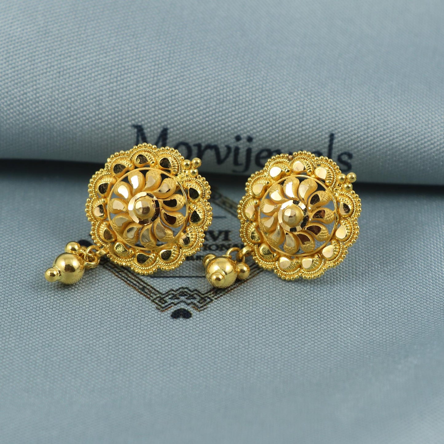 22 karat 22k Gold Earrings, Handmade Indian Earrings, 22kt Gold Earrings for Special Occasions, Gold Drop Earrings, K5391