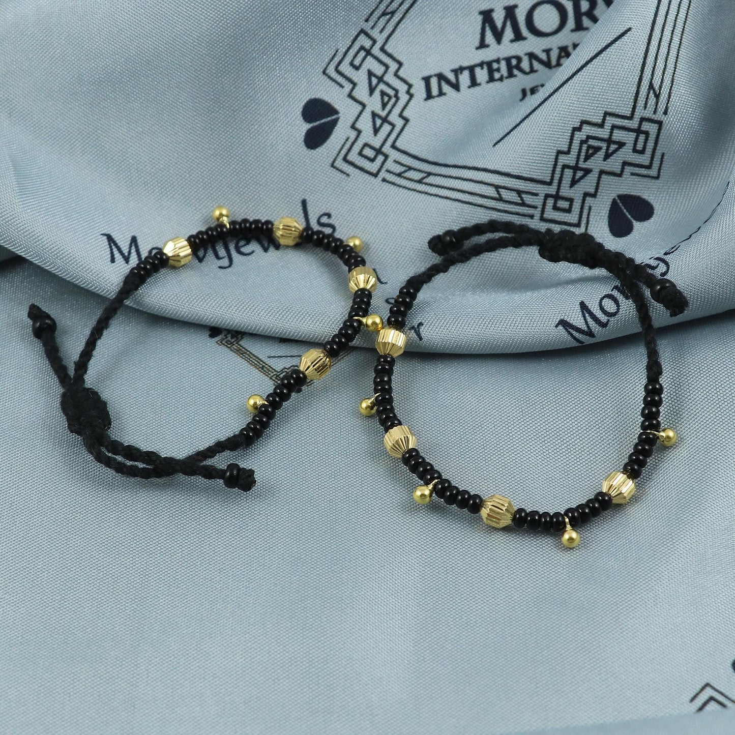 22k gold beads Handmade Black and Gold Beaded Adjustable Bracelet (pair)