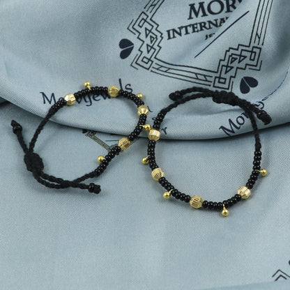 22k gold beads Handmade Black and Gold Beaded Adjustable Bracelet (pair)