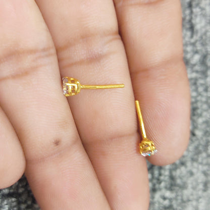 22k Gold Stud Earrings Handmade Jewelry, 4mm cz 22kt Gold Small Stone studs for gift