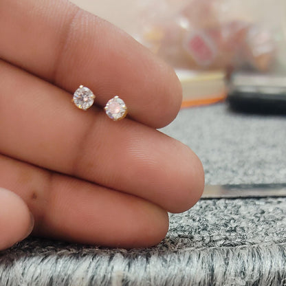 22k Gold Stud Earrings Handmade Jewelry, 4mm cz 22kt Gold Small Stone studs for gift