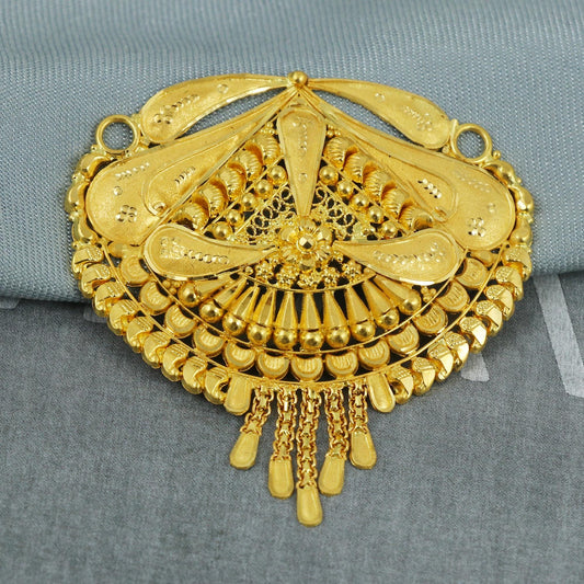 22k yellow gold locket with beads string necklace indian handmade jewelry for gift