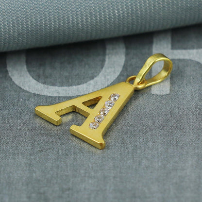 Small 22k gold pendant A Letter Initial name A alphabet, zircons studded A Pendant Locket, Custom