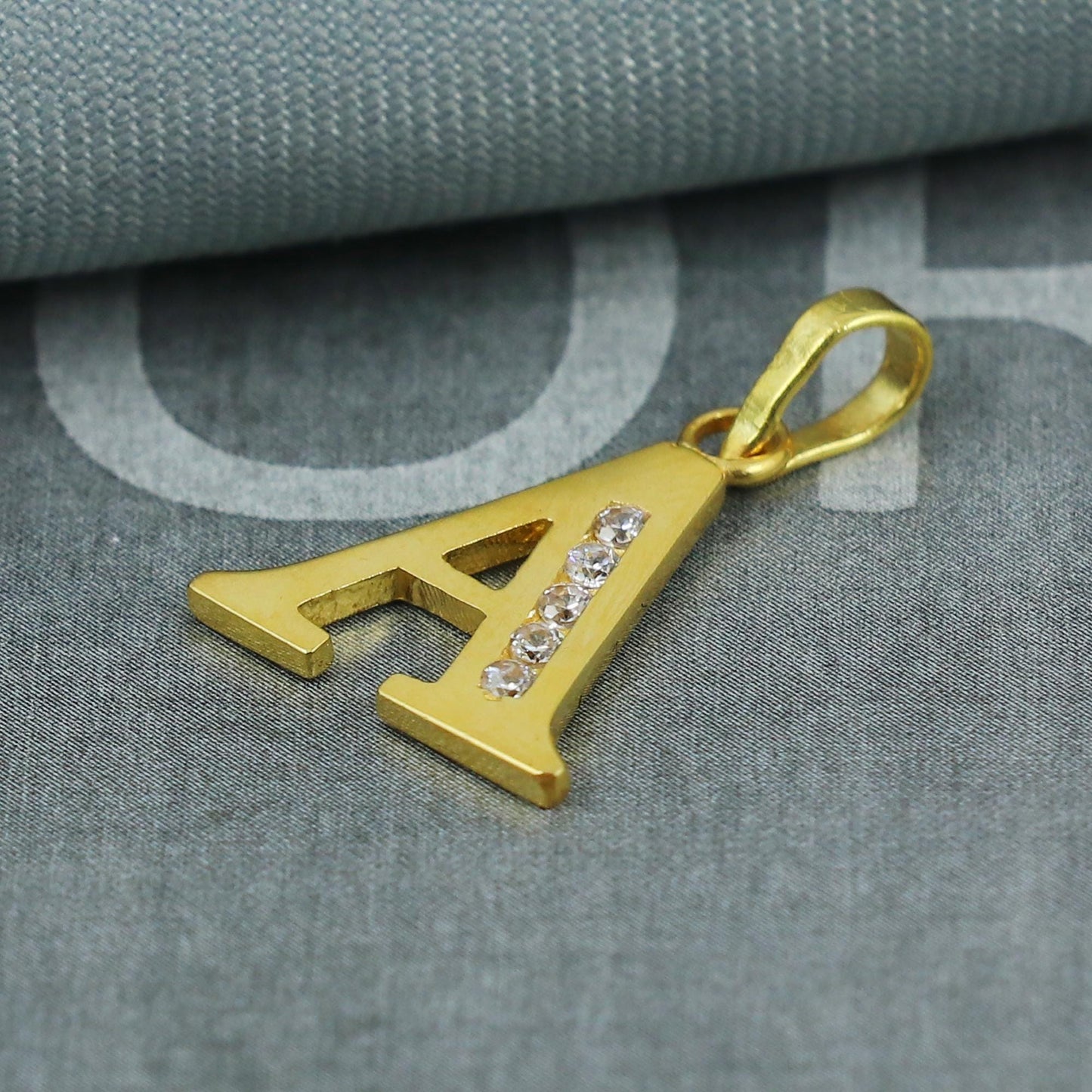 Small 22k gold pendant A Letter Initial name A alphabet, zircons studded A Pendant Locket, Custom