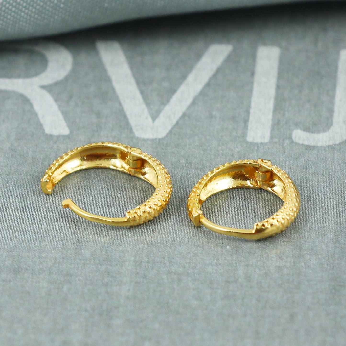 18k Gold Hoop Earrings with Textured Dot Design | Indian Handmade Earrings | Small Ethnic Gold Hoops for Women | , K5400A
