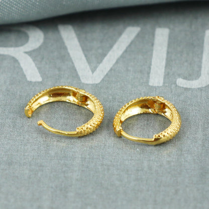 18k Gold Hoop Earrings with Textured Dot Design | Indian Handmade Earrings | Small Ethnic Gold Hoops for Women | , K5400A