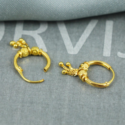 22k Gold Hoop Earrings with Bead | Small Indian Bali Hoops | Lightweight Pure Gold Earrings for Women, K5401