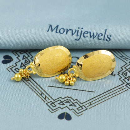 22k Gold Earrings with Small Beads Oval Matte Finish Design , K5387