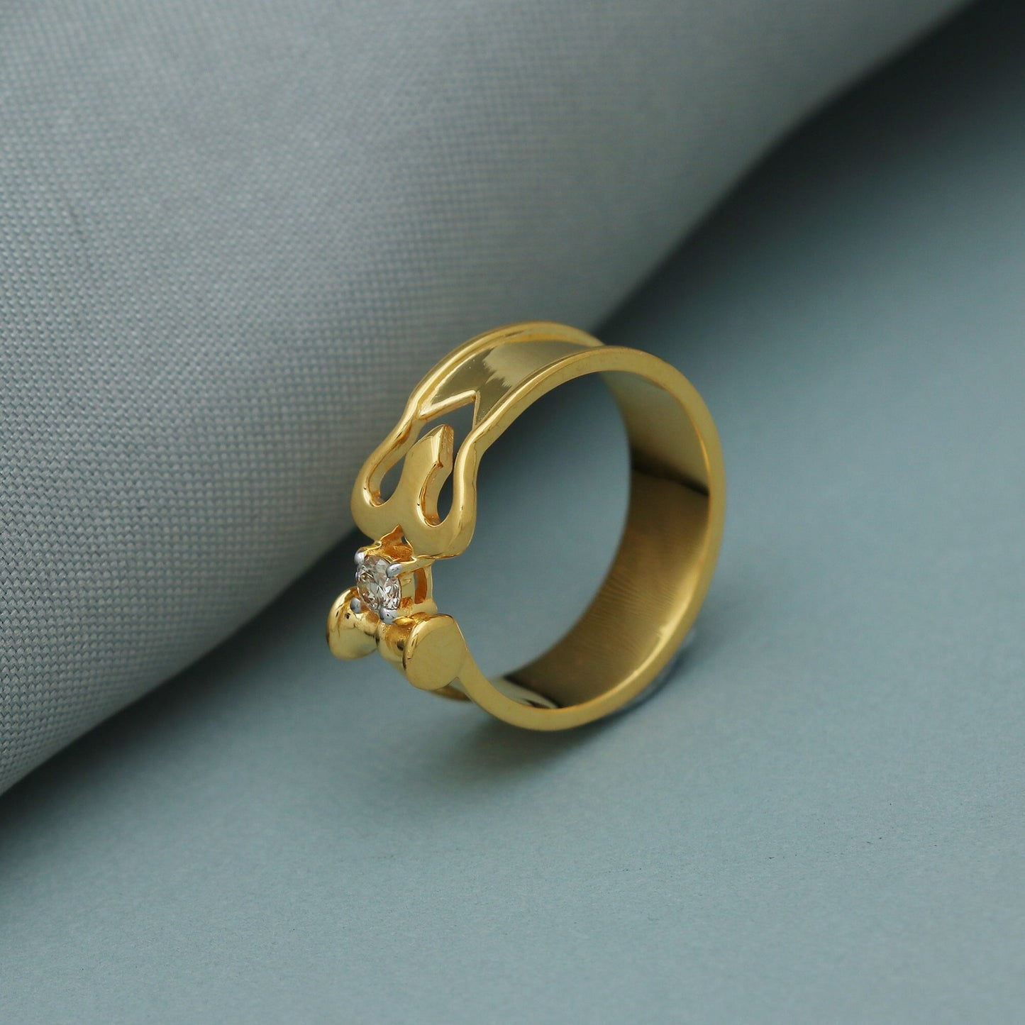 Trishul 18k Gold Ring Single Natural Diamond Ring, 18kt Handmade Indian Gold Ring, 18kt gold ring shiva gold ring,