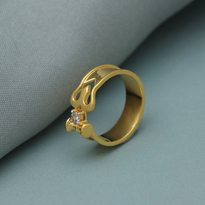 Trishul 18k Gold Ring Single Natural Diamond Ring, 18kt Handmade Indian Gold Ring, 18kt gold ring shiva gold ring,
