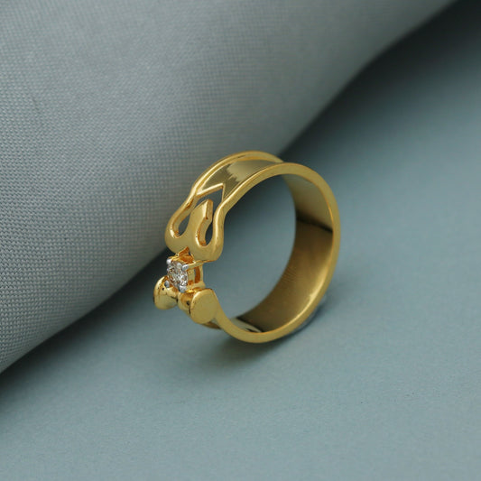 Trishul 18k Gold Ring Single Natural Diamond Ring, 18kt Handmade Indian Gold Ring, 18kt gold ring shiva gold ring,