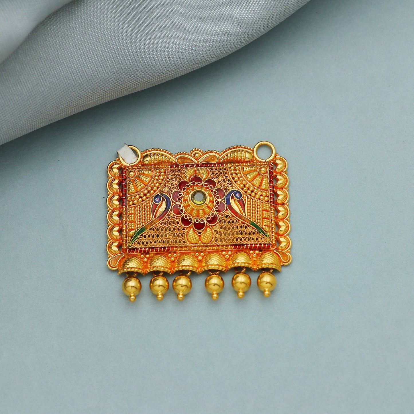 Big 22k yellow gold pendant necklace indian traditional handmade wedding party wear jewelry for gift, K3468