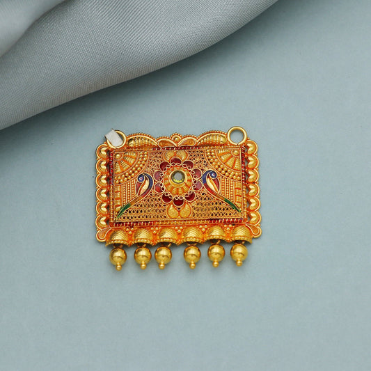 Big 22k yellow gold pendant necklace indian traditional handmade wedding party wear jewelry for gift, K3468