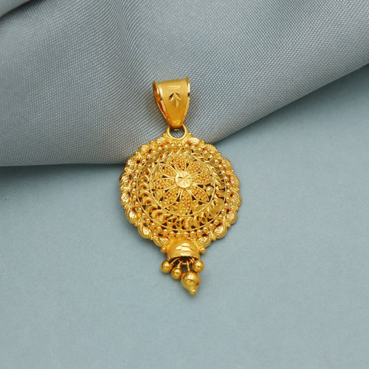 Hand Crafted 22k yellow gold pendant necklace indian traditional handmade wedding party wear jewelry for gift, K3473