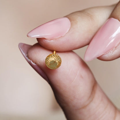 small 22k gold stud earrings, handcrafted gold earring stud, indian vintage antique style jewelry, 6mm stud round, MJ0025