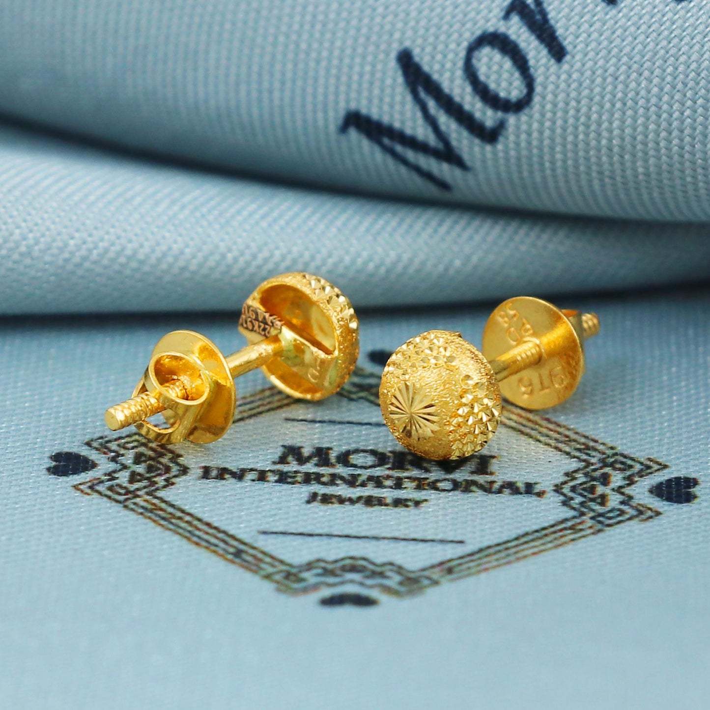 small 22k gold stud earrings, handcrafted gold earring stud, indian vintage antique style jewelry, 6mm stud round, MJ0025