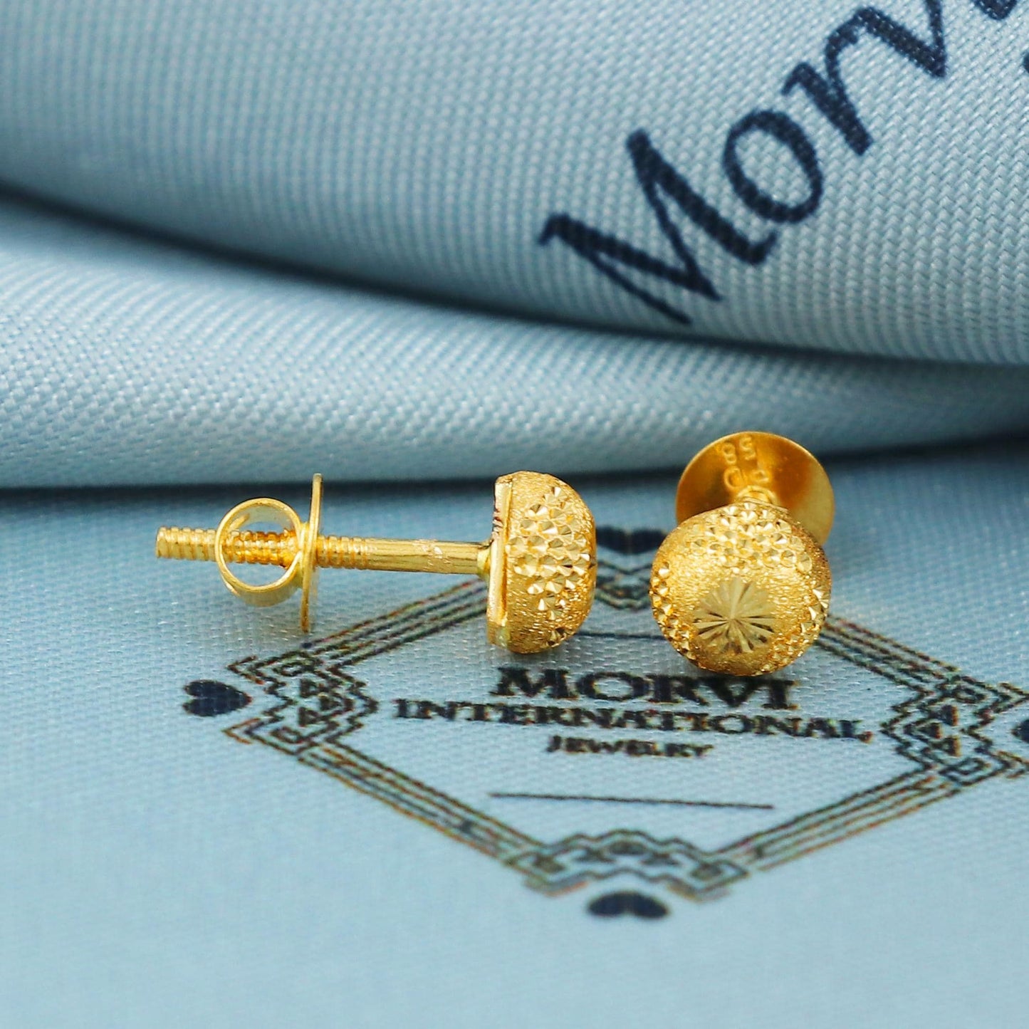 small 22k gold stud earrings, handcrafted gold earring stud, indian vintage antique style jewelry, 6mm stud round, MJ0025