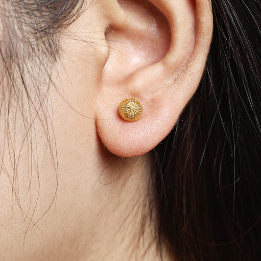 22k Gold Stud Earrings Round Indian Jewelry Exclusive Authentic BIS Hallmarked Stamped "22k916" Jewelry, MJ0027