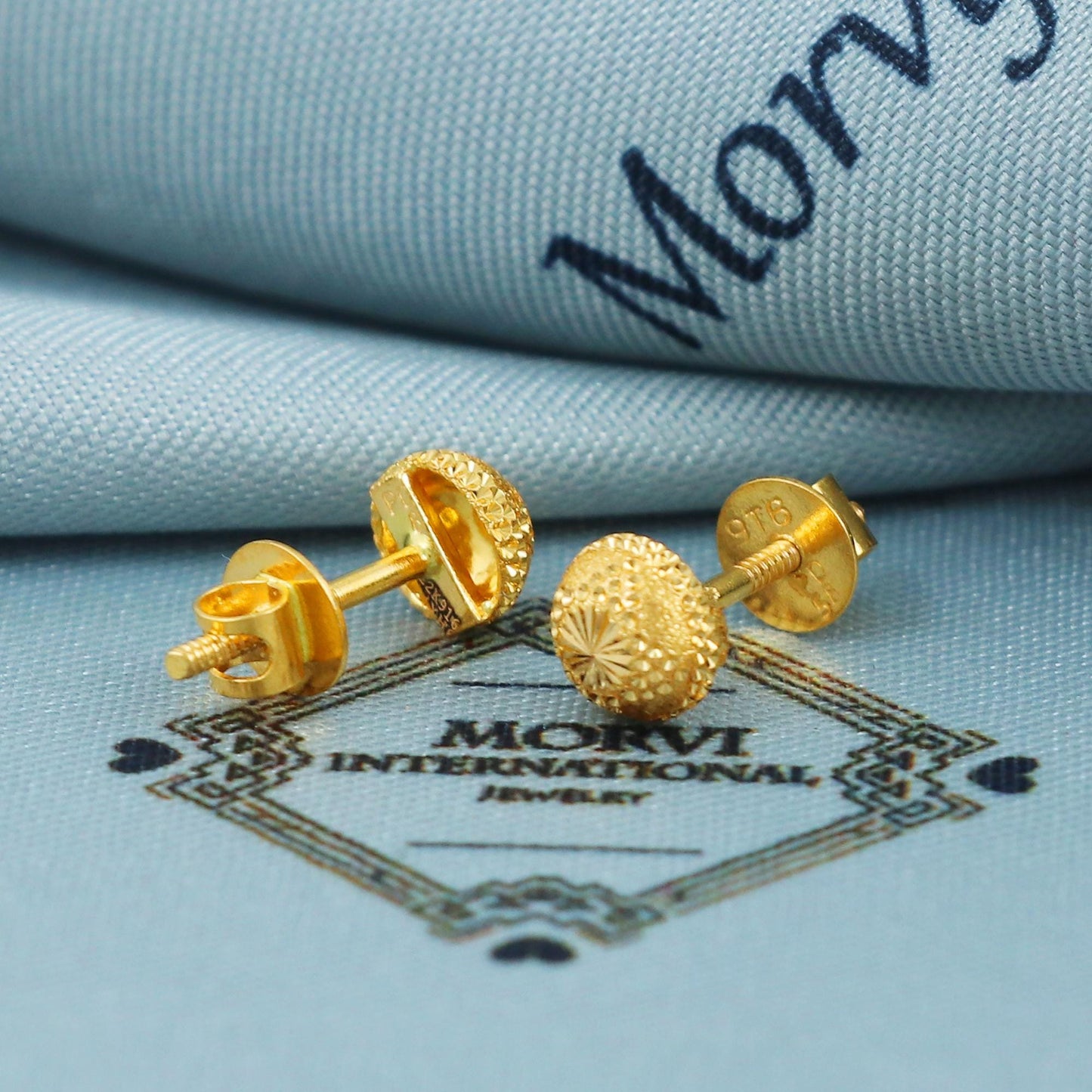 22k Gold Stud Earrings Round Indian Jewelry Exclusive Authentic BIS Hallmarked Stamped "22k916" Jewelry, MJ0027