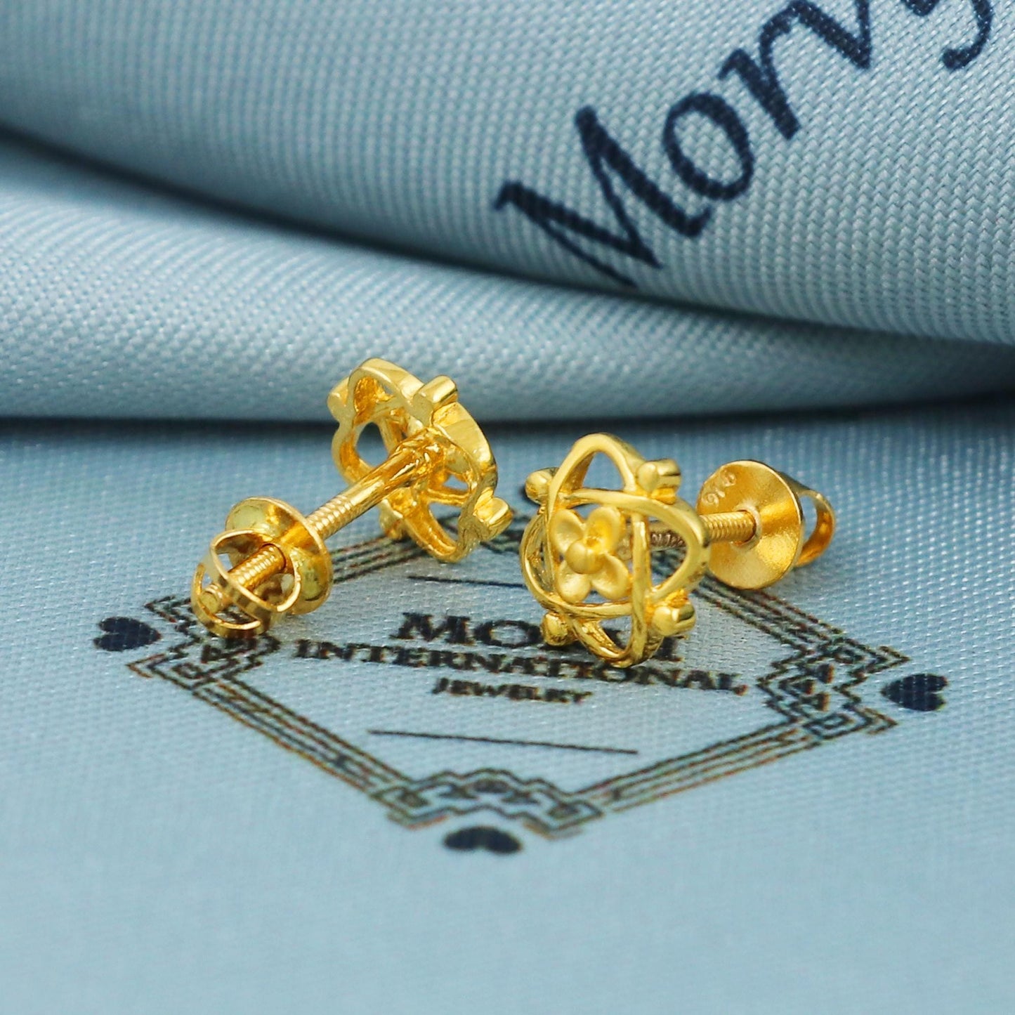 22k Gold Stud Earrings Dainty Indian Jewelry Exclusive Authentic BIS Hallmarked Stamped "22k916" Jewelry, MJ0028
