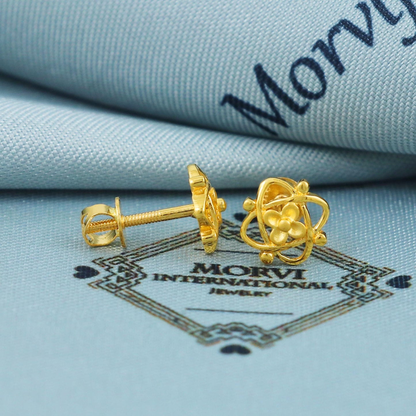 22k Gold Stud Earrings Dainty Indian Jewelry Exclusive Authentic BIS Hallmarked Stamped "22k916" Jewelry, MJ0028