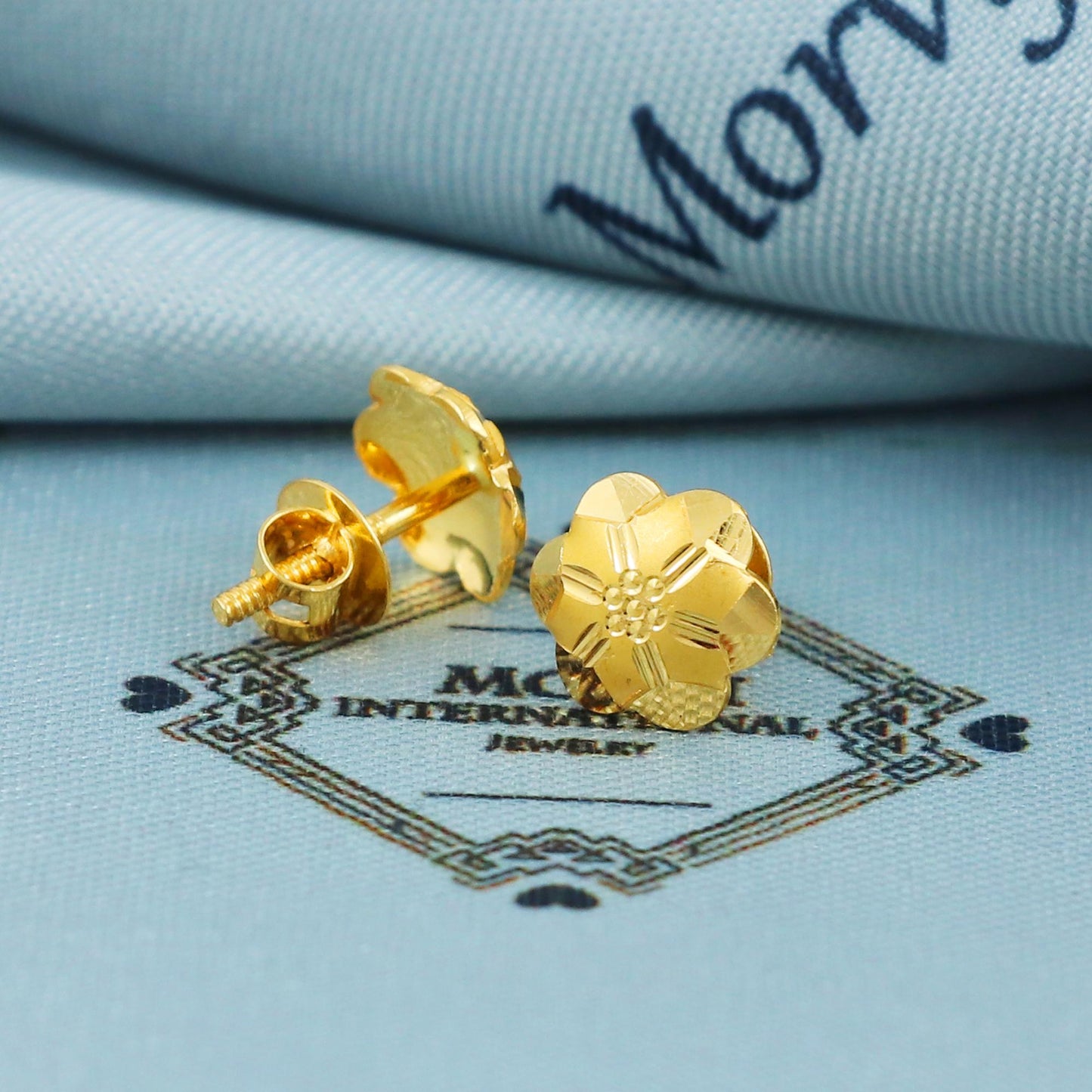 Small 22k Gold Earrings Stud Screw Back Tiny Real Gold Earrings, Hand carved engraved handmade work indian jewelry for daily everyday wear