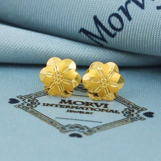 Small 22k Gold Earrings Stud Screw Back Tiny Real Gold Earrings, Hand carved engraved handmade work indian jewelry for daily everyday wear