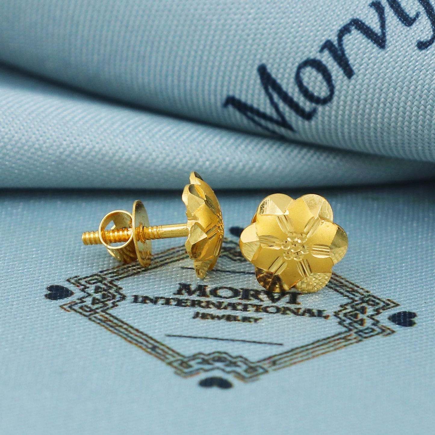 Small 22k Gold Earrings Stud Screw Back Tiny Real Gold Earrings, Hand carved engraved handmade work indian jewelry for daily everyday wear