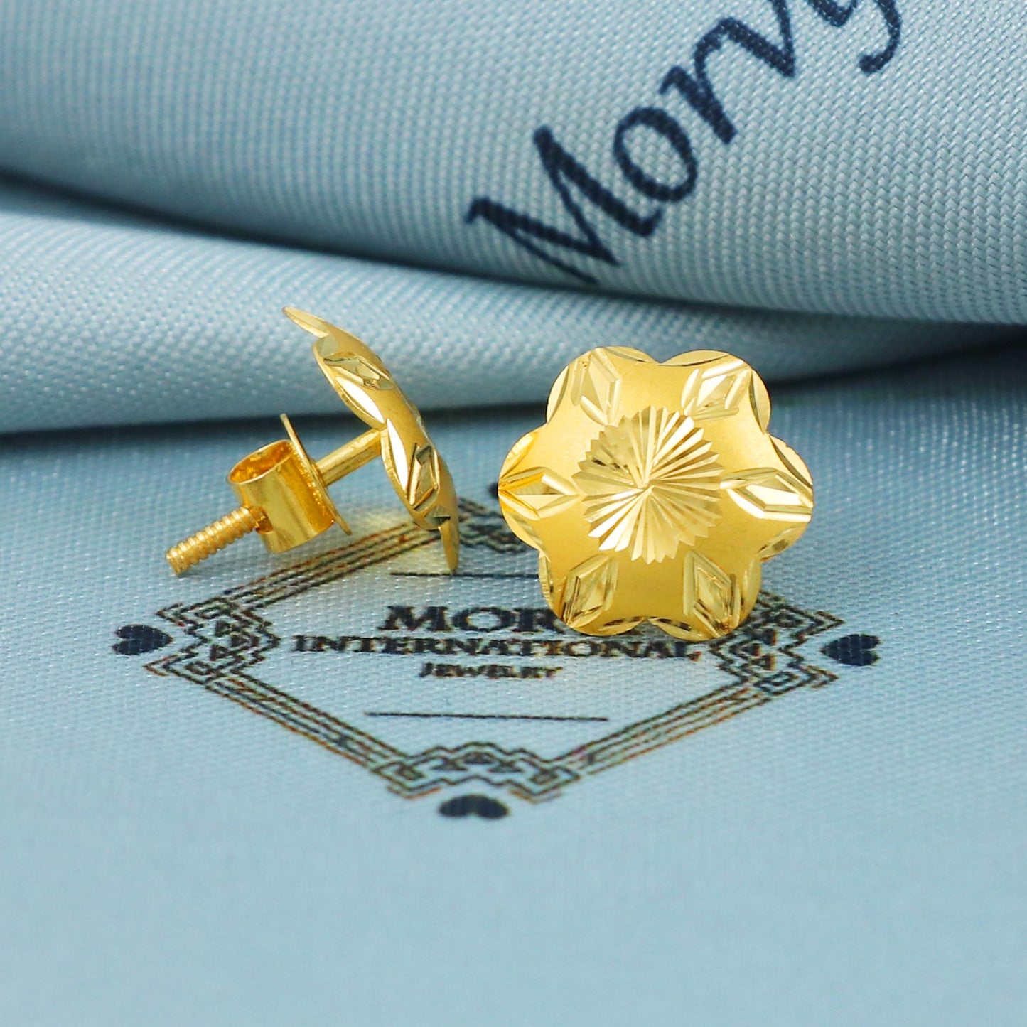 Flower 22k 22 karat gold stud earrings, hand carved earrings, tops gold jewelry, MJ0035