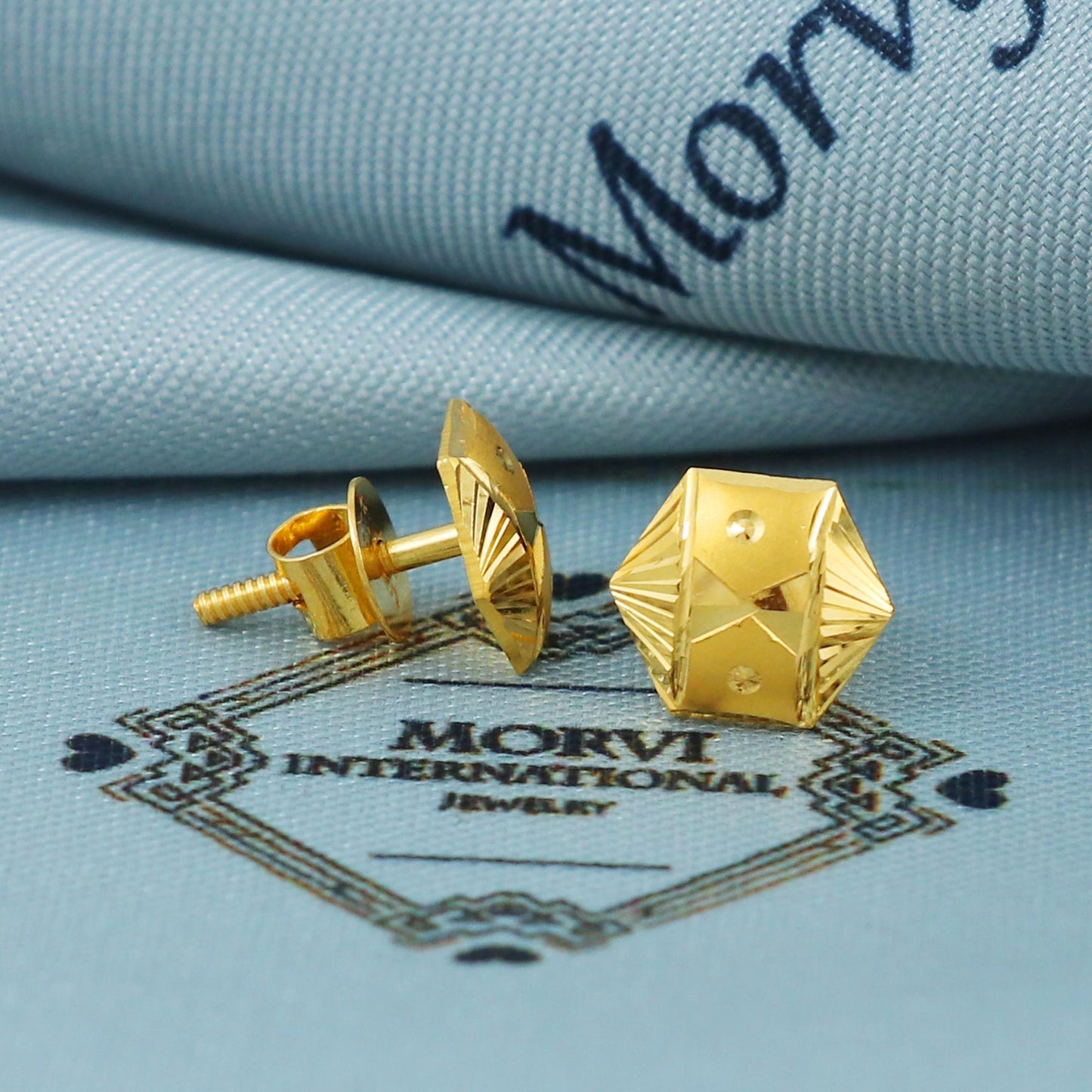 Engraved 22k Gold Stud Earrings Dainty Indian Jewelry Exclusive Authentic BIS Hallmarked Stamped "22k916" Jewelry, MJ0038