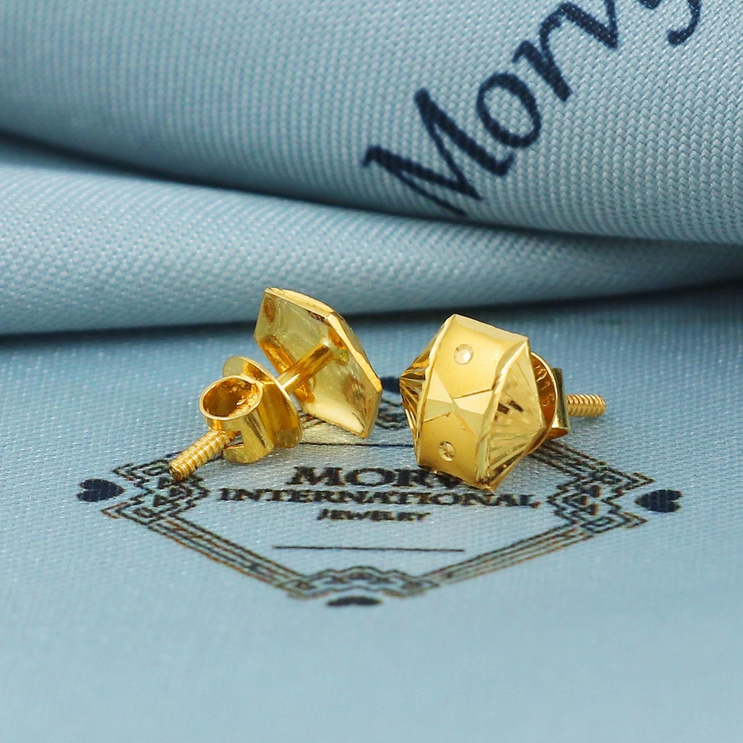 Engraved 22k Gold Stud Earrings Dainty Indian Jewelry Exclusive Authentic BIS Hallmarked Stamped "22k916" Jewelry, MJ0038