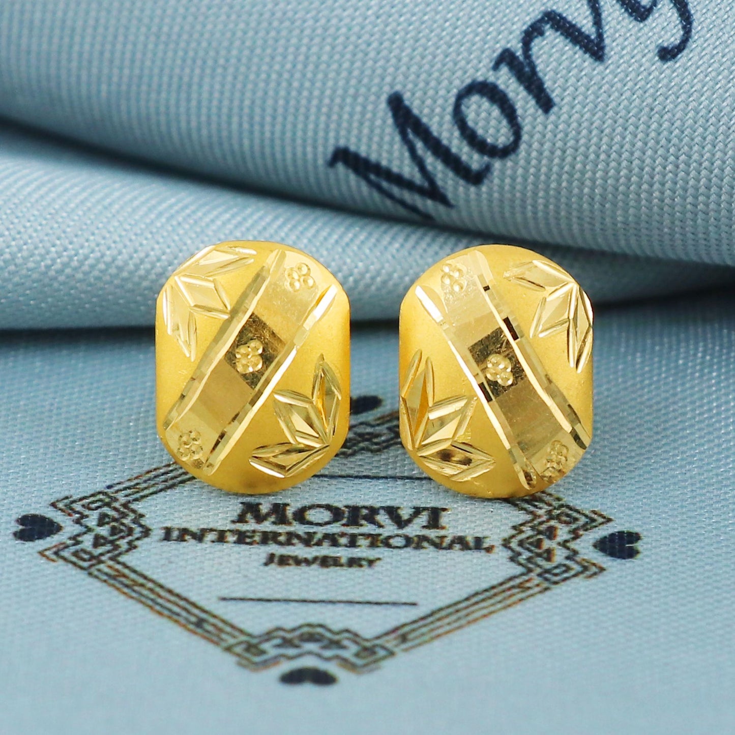 Engraved 22k Gold Stud Earrings Dainty Indian Jewelry, MJ0045