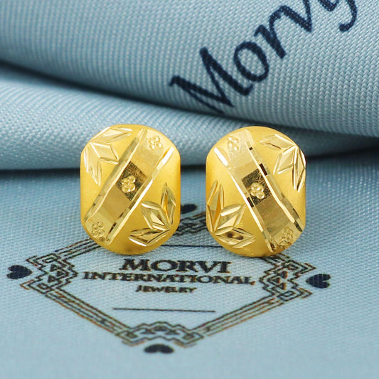 Engraved 22k Gold Stud Earrings Dainty Indian Jewelry, MJ0045