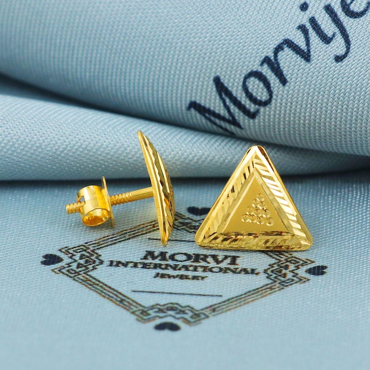 Engraved 22k Gold Stud Earrings Indian 22kt Jewelry Exclusive Authentic BIS Hallmarked Stamped "22k916" Jewelry, MJ0047