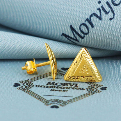 Engraved 22k Gold Stud Earrings Indian 22kt Jewelry Exclusive Authentic BIS Hallmarked Stamped "22k916" Jewelry, MJ0047