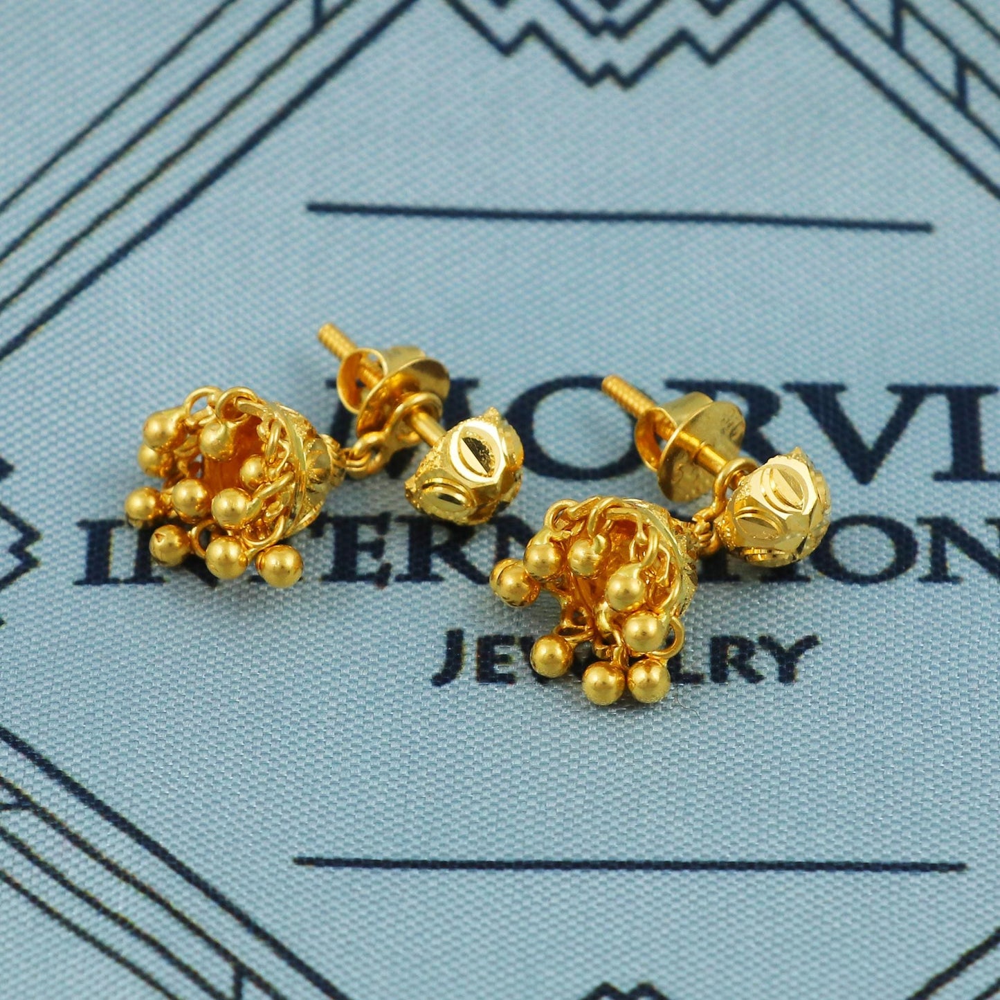 22k Gold Dangle Earrings Dainty Indian 22kt Jewelry Exclusive Authentic BIS Hallmarked Stamped "22k916" Jewelry, MJ0050