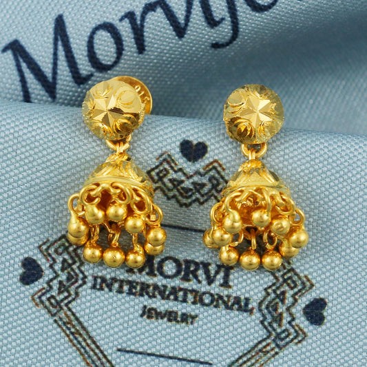 22k Gold Dangle Earrings Dainty Indian 22kt Jewelry Exclusive Authentic BIS Hallmarked Stamped "22k916" Jewelry, MJ0050