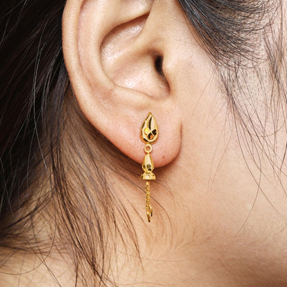 22k Gold Dangle Earrings Dainty Indian 22kt Jewelry Exclusive Authentic BIS Hallmarked Stamped "22k916" Jewelry, MJ0052
