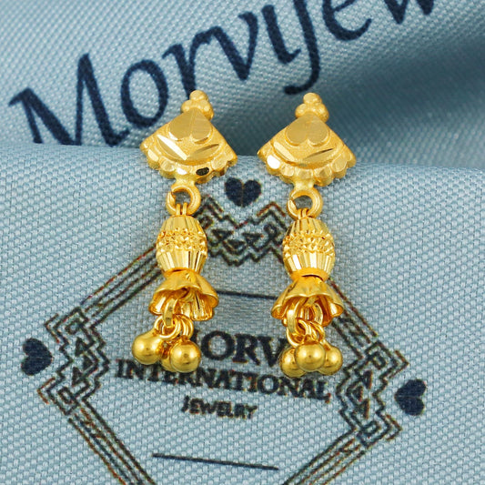 22k Gold Dangle Earrings Dainty Indian 22kt Jewelry Exclusive Authentic BIS Hallmarked Stamped "22k916" Jewelry, MJ0054
