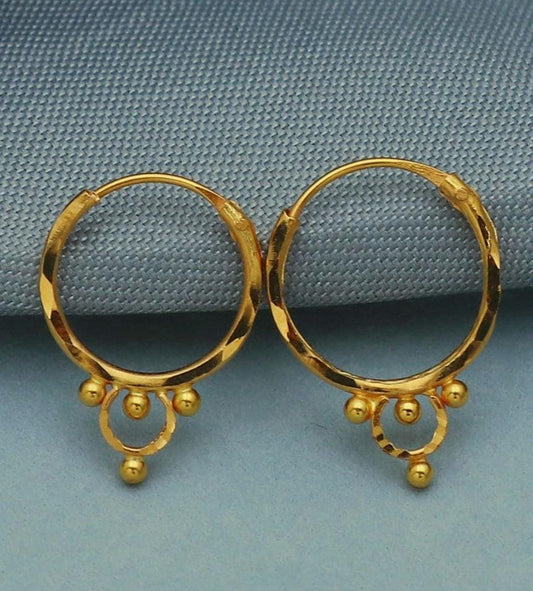 Pure 20k Yellow Gold Hoop Bali Earrings, Huggies, Beads Handmade gold earrings for women, Christmas gift, dainty small Indian gold earrings