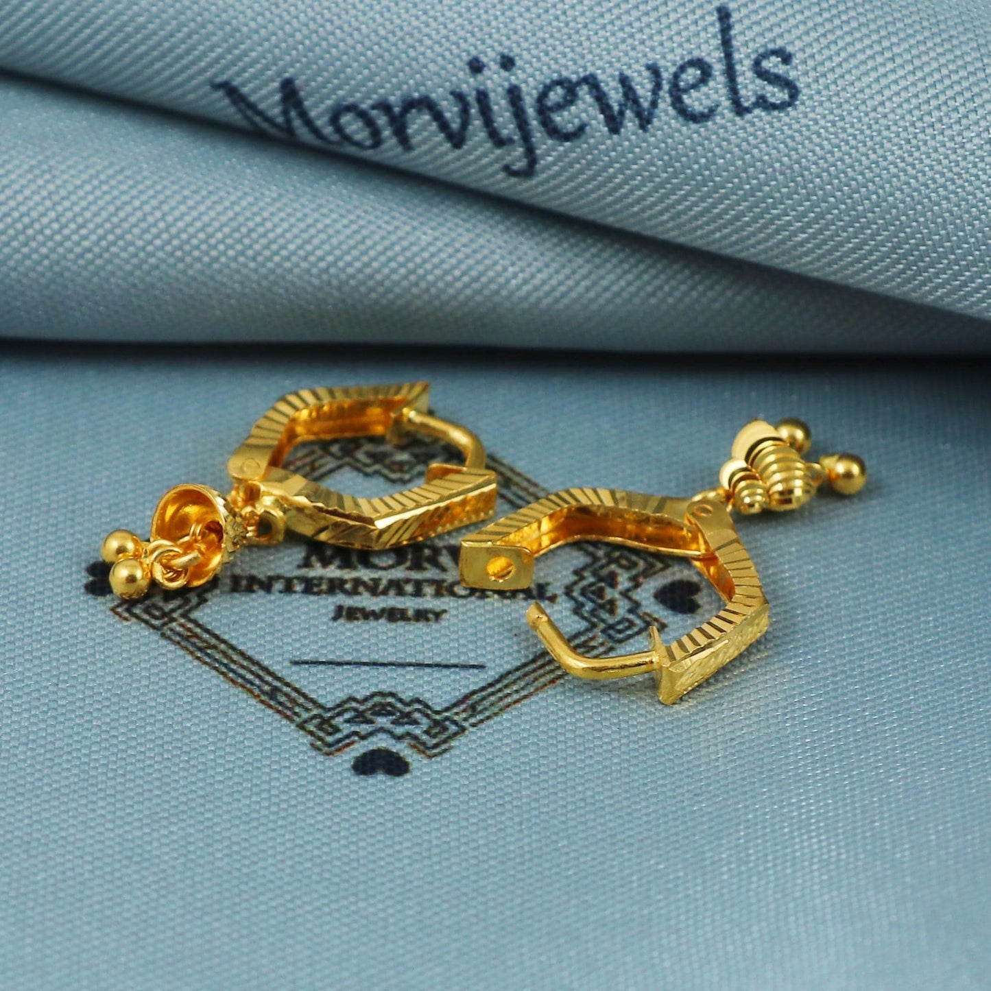 22k Gold Hoop Earrings Dainty Indian 22kt Jewelry Exclusive Authentic BIS Hallmarked Stamped "22k916" Jewelry, MJ0060