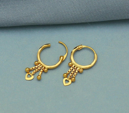 20k Yellow Gold Hoop Earring Bali Earrings ,Huggies , gold jhumki Handmade gold earrings For women, Christmas gift, Indian gold earrings