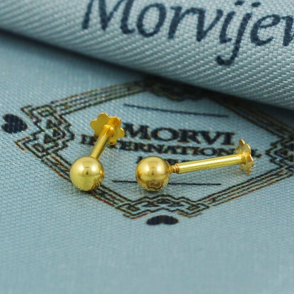 18k Gold Ball Studs – Statement Earrings, Minimalist stud earrings, 1cm Length, Indian Earrings for Everyday Wear, MJ0082/83