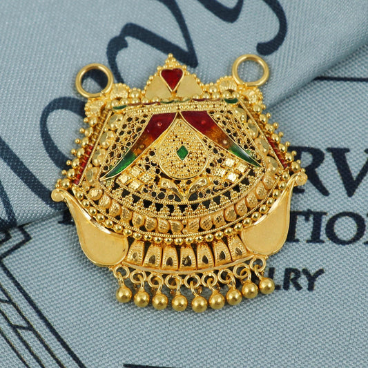 22k Yellow Gold Pendant Dangling Beads Necklace Handmade Indian Mangalsutra Handmade Vintage Antique Design Jewelry, K5410