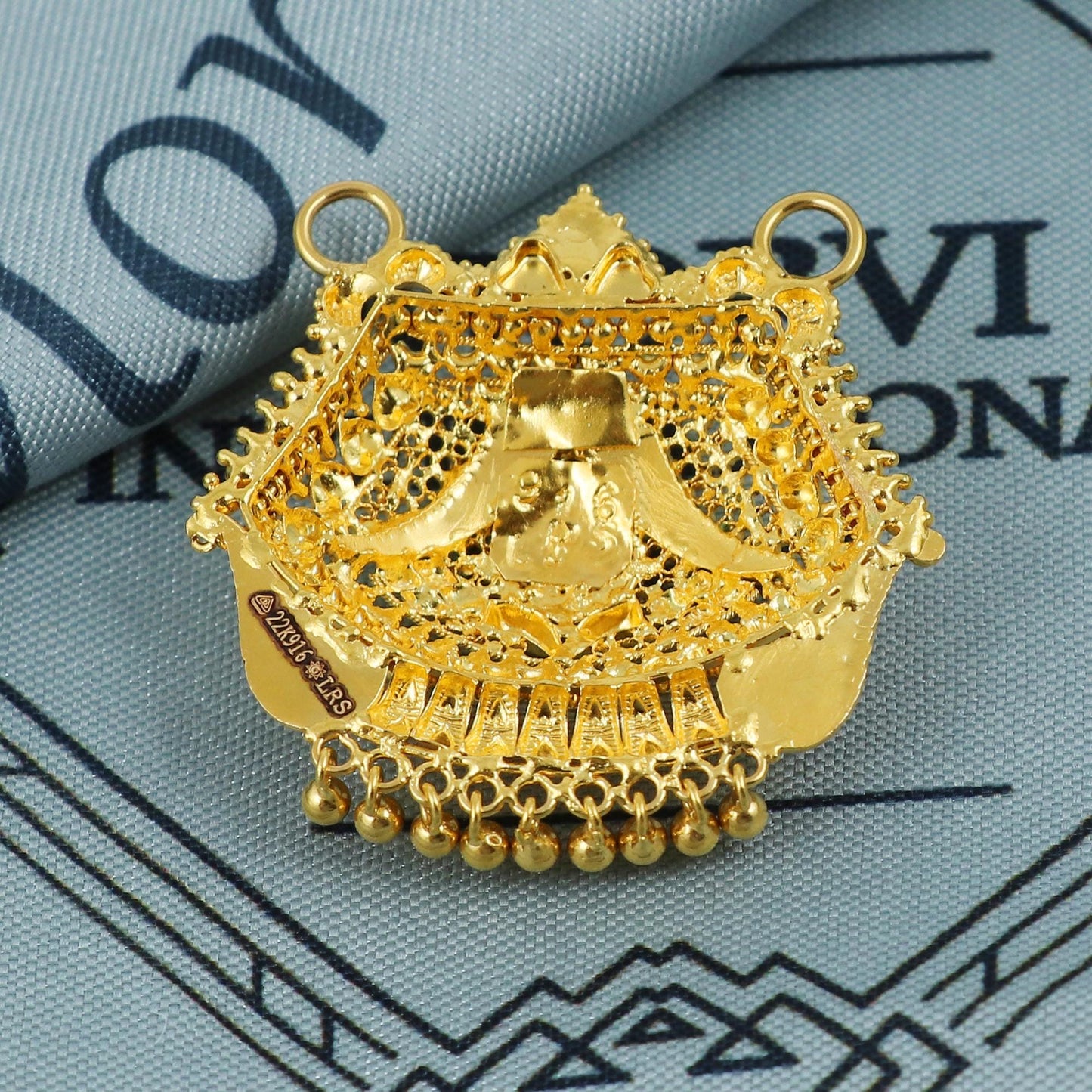 22k Yellow Gold Pendant Dangling Beads Necklace Handmade Indian Mangalsutra Handmade Vintage Antique Design Jewelry, K5410